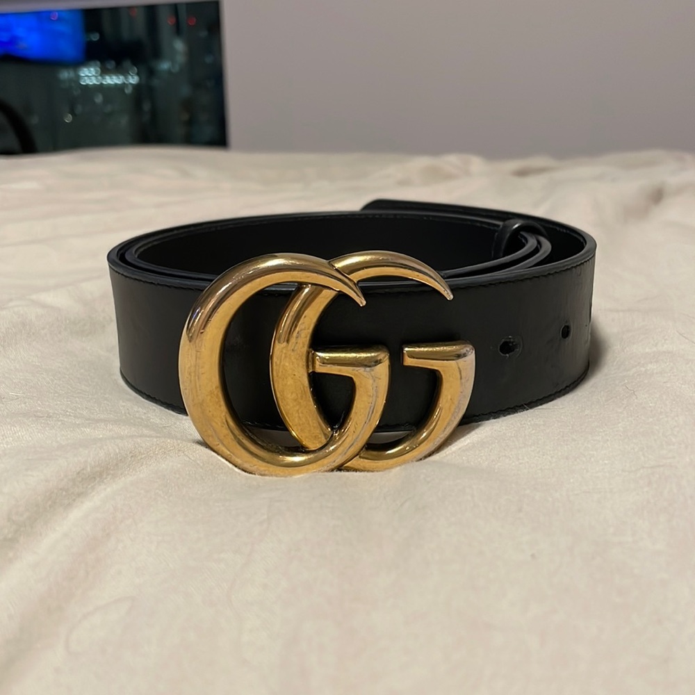 GG Marmont leather belt with shiny buckle 1.5” width